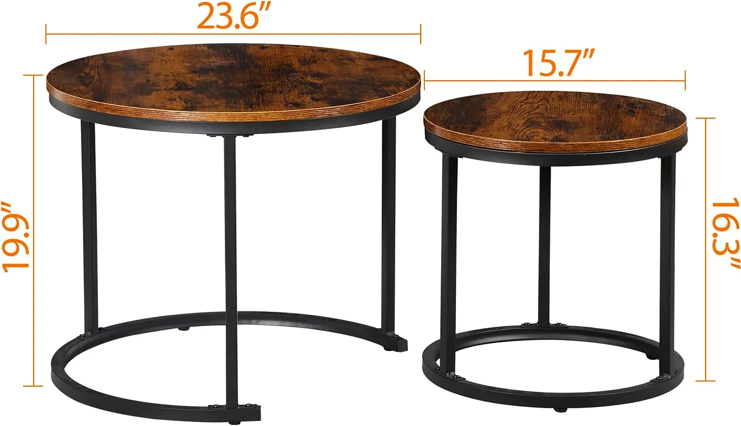 ZENY™ Nesting Coffee Table Modern End Table Set of 2 for Living Room Balcony Office, Round Wood Accent Side Coffee Tables with Sturdy Metal Frame